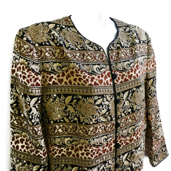 SiLK Vintage 80s Blazer Jacket Mixed Animal Floral Side Vents Modesty Panel 12 - Picture 2 of 8